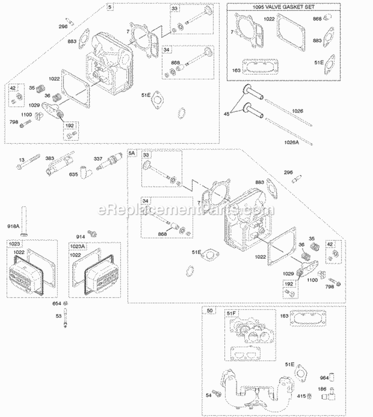 Cylinder Head Gasket Set-Valve Valves Diagram and Parts List for 44Q977-0110-G1  Briggs and Stratton Engine